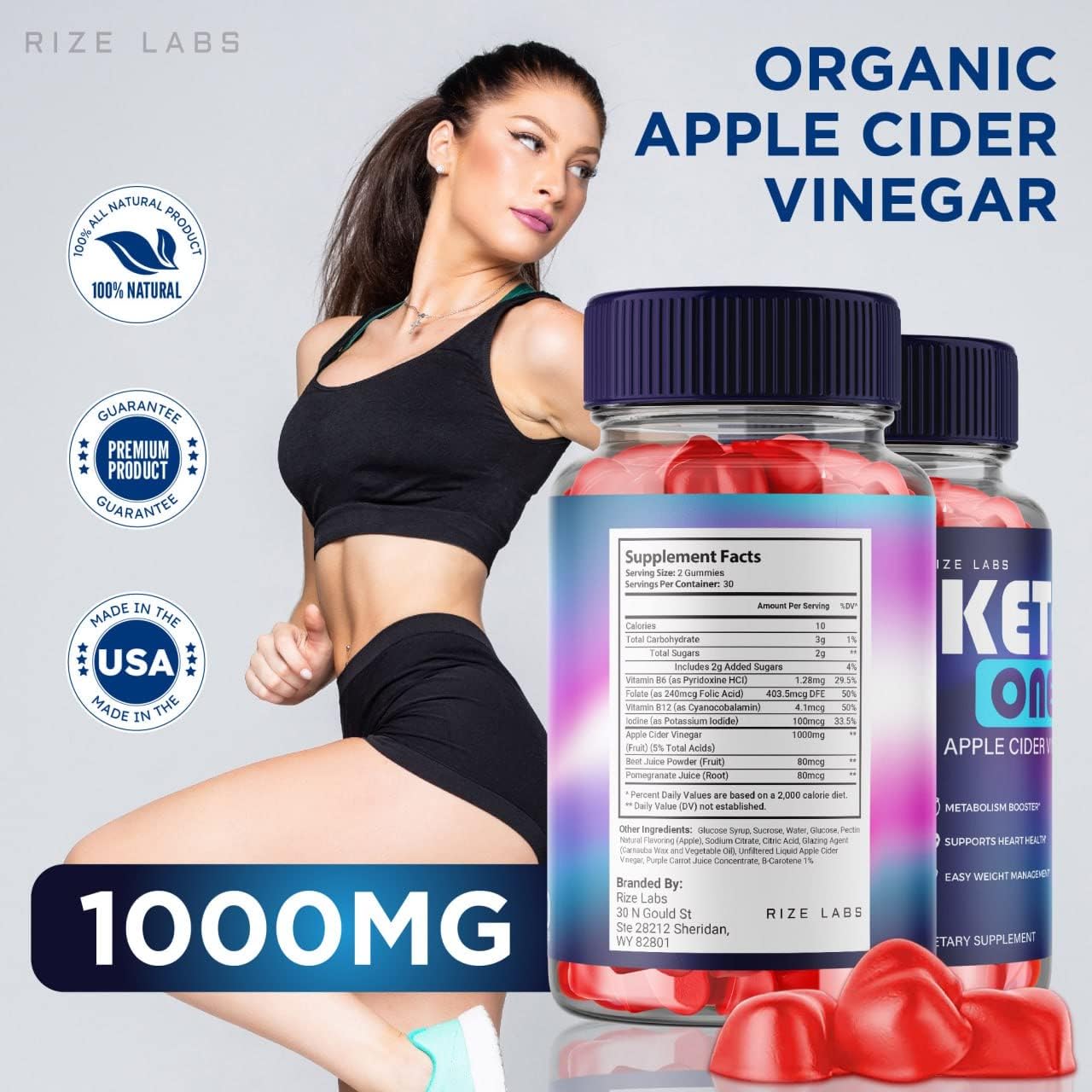 Apple Cider Vinegar Gummies for Weight Loss - Advanced Energy Supplement to Burn Belly Fat (180 Gummies) by rize labs