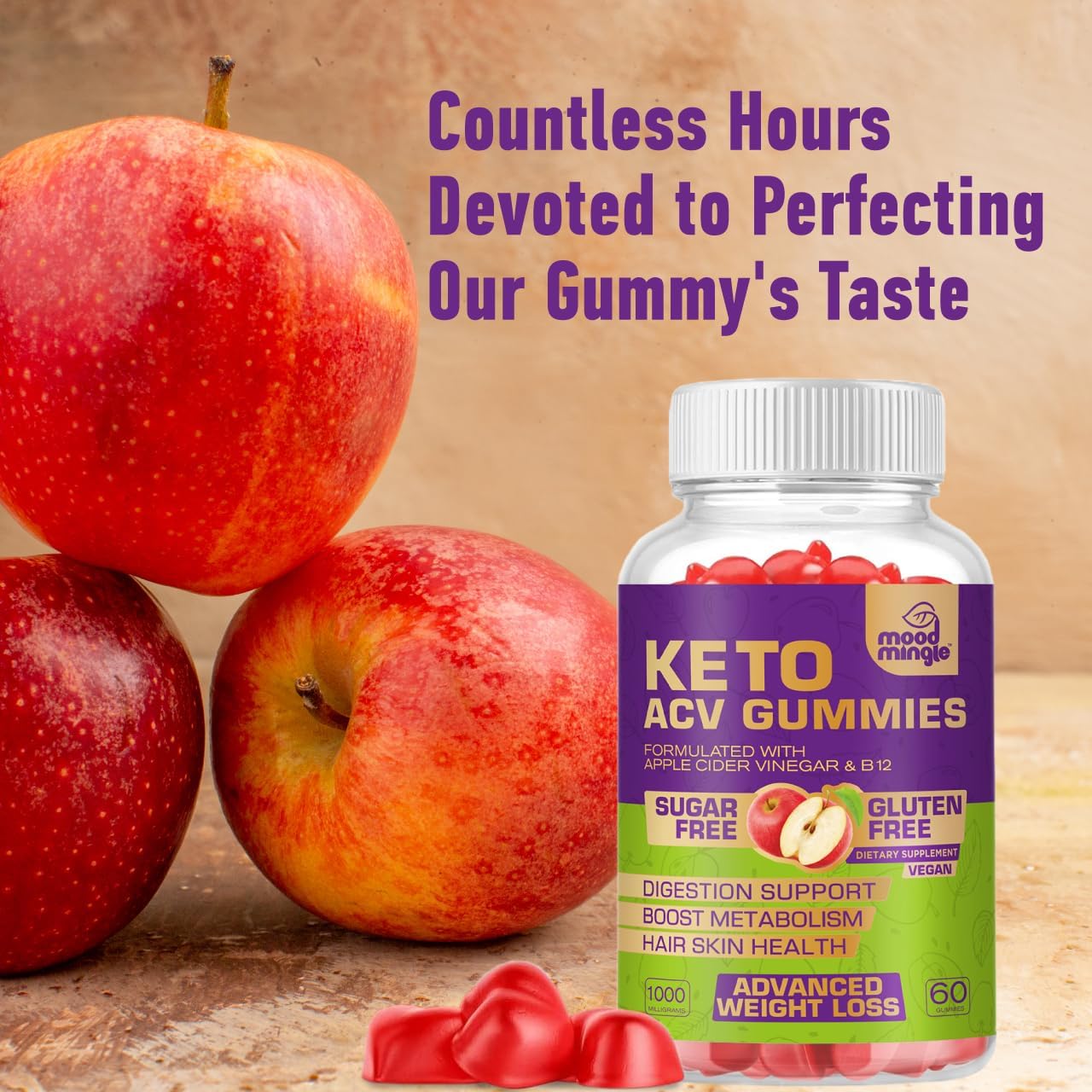 Apple Cider Vinegar Gummies for Weight Loss - Keto, Gluten & Sugar-Free Supplement for Men and Women - 60 Gummies (1000MG)