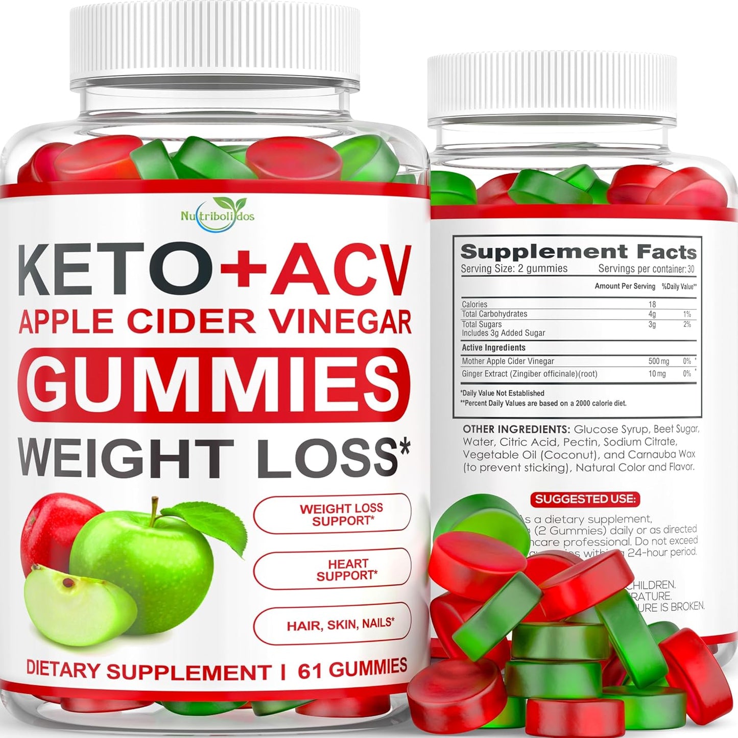 Apple Cider Vinegar Gummies for Weight Loss - Metabolism Boost, Detox Cleanse - ACV Keto Supplement for Men and Women - Kelly Clarkson Approved - Ginger Apple Flavor - 61 Count