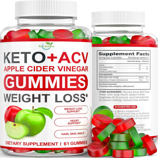 Apple Cider Vinegar Gummies for Weight Loss - Metabolism Boost, Detox Cleanse - ACV Keto Supplement for Men and Women - Kelly Clarkson Approved - Ginger Apple Flavor - 61 Count