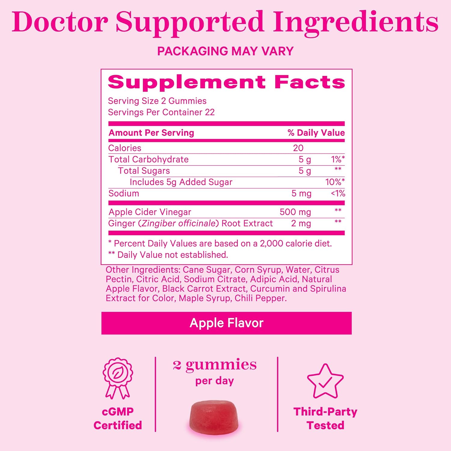 Apple Cider Vinegar Gummies with Ginger for Detox, Metabolism, Gut Health - 44 Count