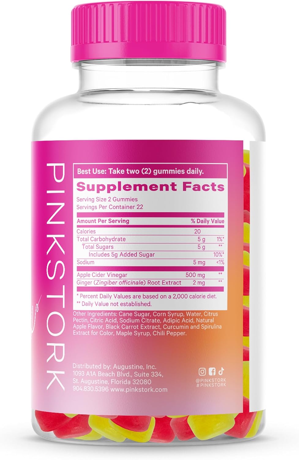 Apple Cider Vinegar Gummies with Ginger for Detox, Metabolism, Gut Health - 44 Count