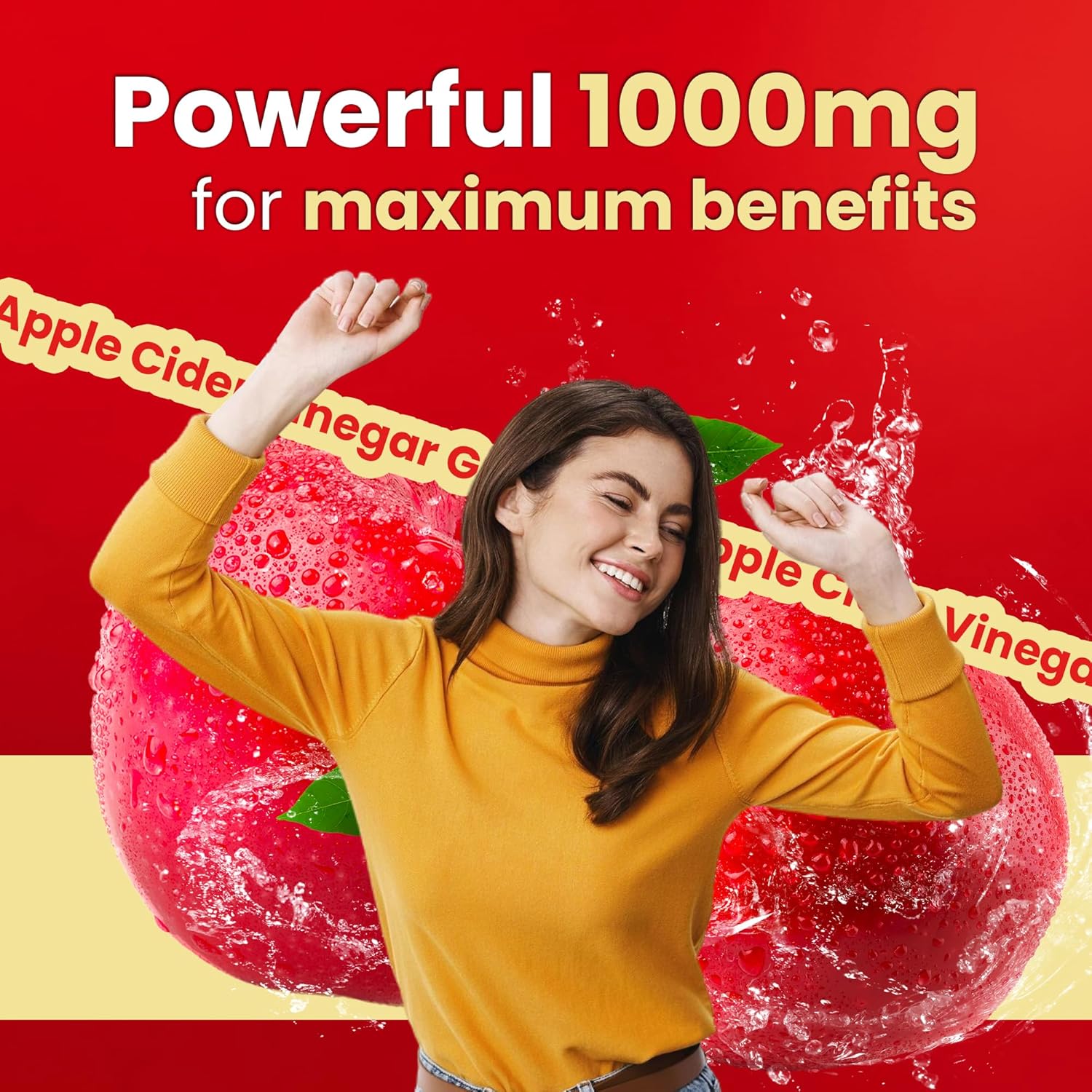 Apple Cider Vinegar Gummies with Maitake, Shitake, and Vitamin B12 - 1000 mg - 60 Count - Gelatin-Free, Gluten-Free, Vegan & Non-GMO