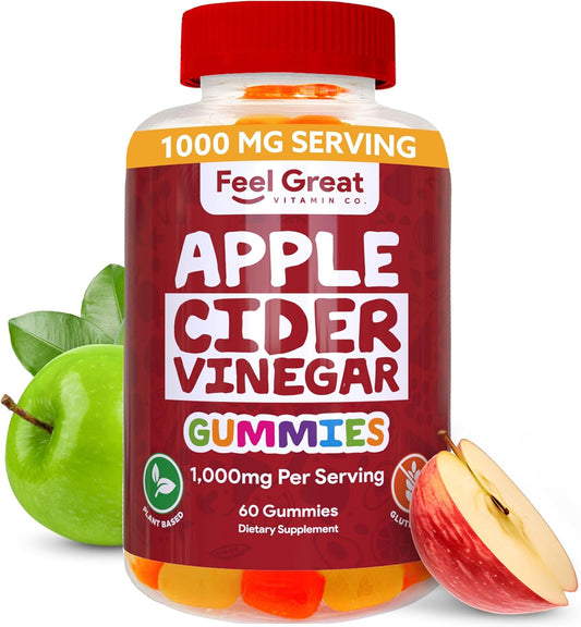 Apple Cider Vinegar Gummies with The Mother for Digestive Support and Nutrient Absorption | Natural Antioxidant by The Feel Great Vitamin Company