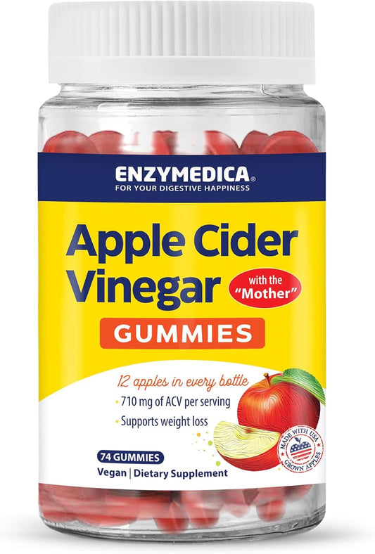 Apple Cider Vinegar Gummies with The Mother, Organic & USA-Grown Apples, High Vitamin B12, Natural Apple Flavor - 74 Count