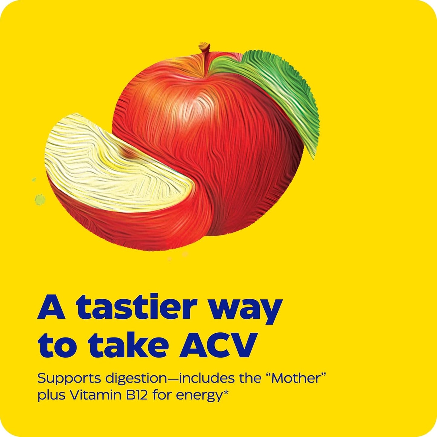 Apple Cider Vinegar Gummies with The Mother, Organic & USA-Grown Apples, High Vitamin B12, Natural Apple Flavor - 74 Count