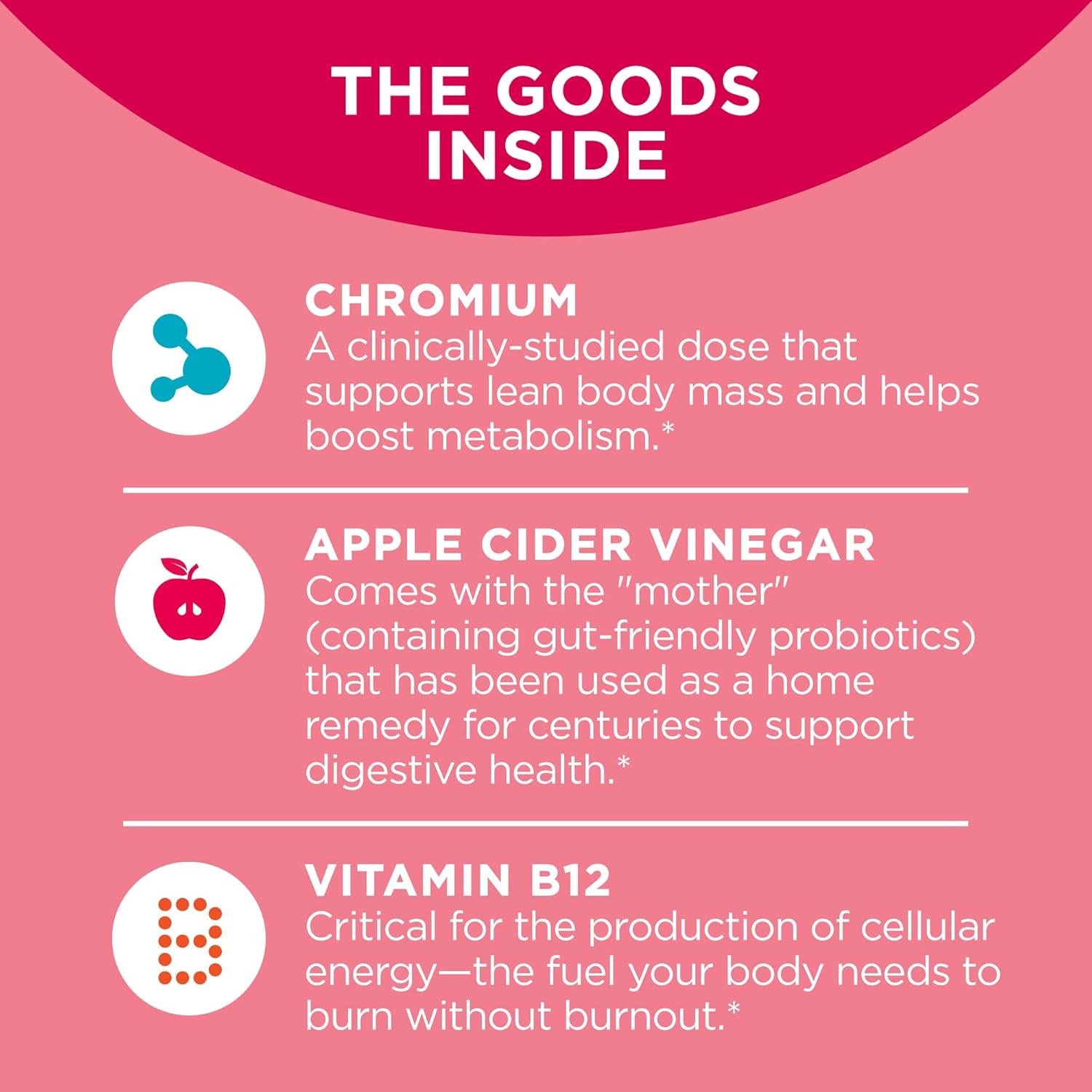 Apple Cider Vinegar Gummy Rings with Vitamin B12, Chromium, Probiotic + Prebiotic for Gut Health and Digestive Support - 500 Million CFUs