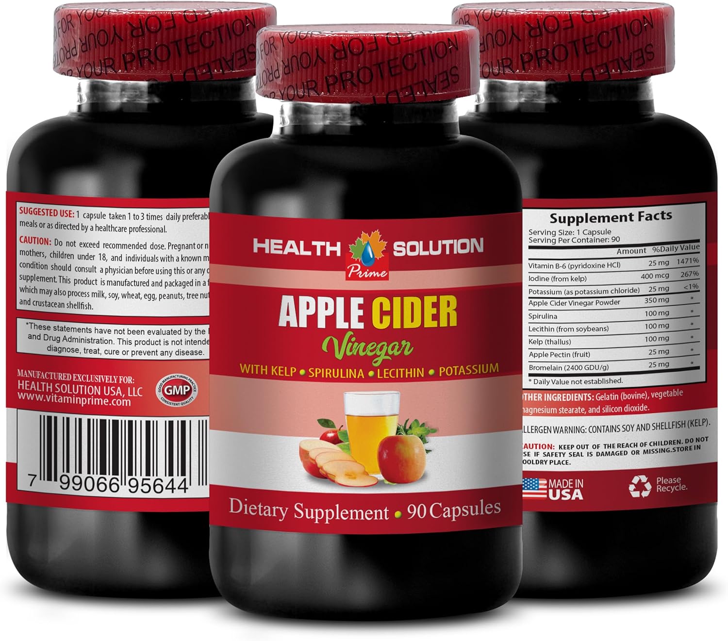 Apple Cider Vinegar Hair Products with Kelp, Spirulina, and Lecithin - Digestion Support Supplement - 90 Capsules