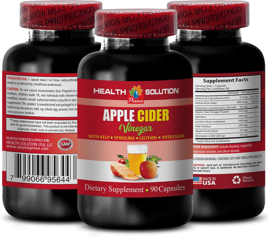 Apple Cider Vinegar Hair Products with Kelp, Spirulina, and Lecithin - Digestion Support Supplement - 90 Capsules