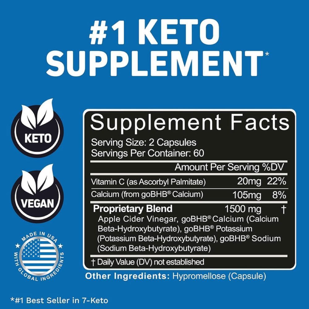 Apple Cider Vinegar Keto Diet Pills with BHB Exogenous Ketones - Energy & Focus Support - 240 Capsules for Women & Men