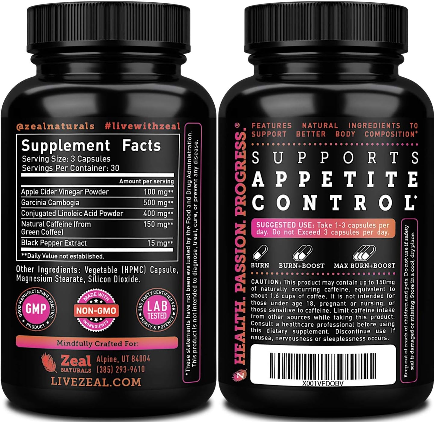 Apple Cider Vinegar Weight Management Pills for Women with Garcinia Cambogia, CLA, Green Coffee Bean, and Green Tea by Zeal Naturals