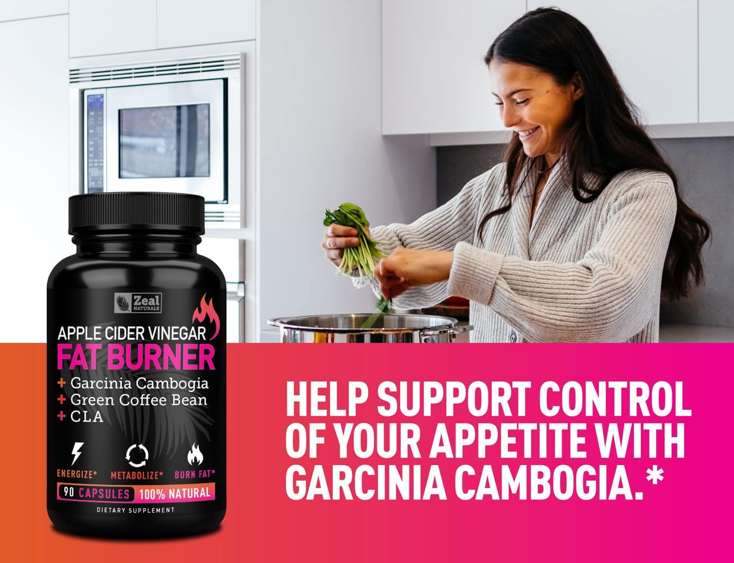 Apple Cider Vinegar Weight Management Pills for Women with Garcinia Cambogia, CLA, Green Coffee Bean, and Green Tea by Zeal Naturals