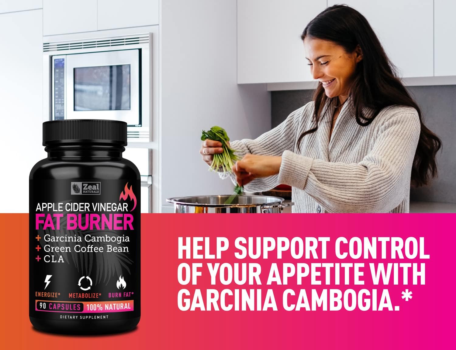 Apple Cider Vinegar Weight Management Pills for Women with Garcinia Cambogia, CLA, Green Coffee Bean, and Green Tea by Zeal Naturals