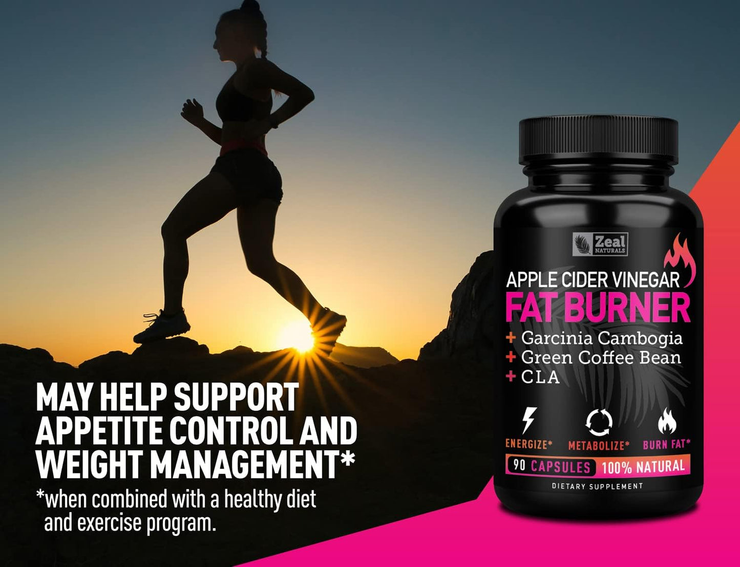 Apple Cider Vinegar Weight Management Pills for Women with Garcinia Cambogia, CLA, Green Coffee Bean, and Green Tea by Zeal Naturals