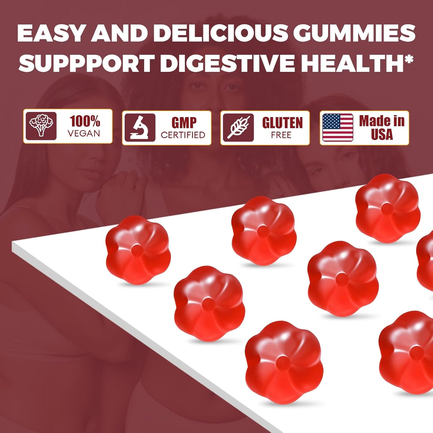 Apple Flavor Fiber Gummies with Probiotics, 10G Fiber, 10 Billion CFU, Apple Cider Vinegar, Vitamin C, Bloating Support - 90 Count