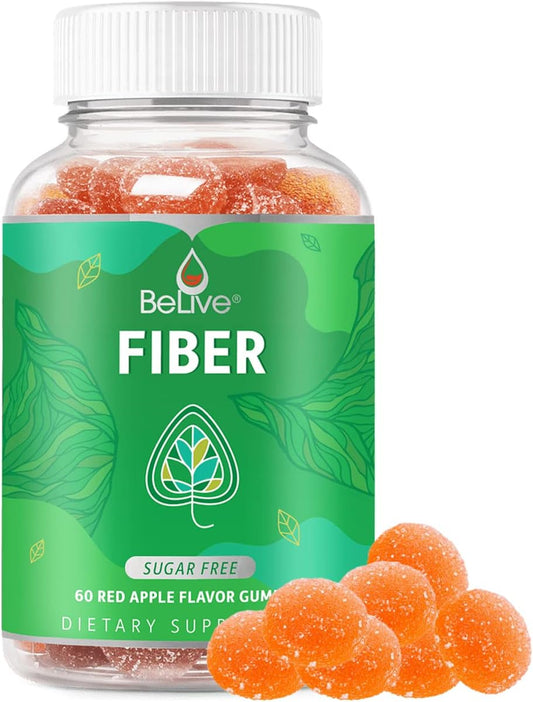 Apple Flavored BeLive Fiber Gummies - Prebiotic Supplement with Chicory Root & Inulin | Supports Digestive Health | Vegan & Sugar Free | 60 Ct.