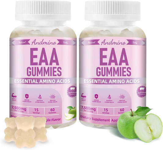 Apple Flavored EAA & BCAA Gummies - 7500mg Amino Acids Supplement for Muscle & Immune Health - Non-GMO, Vegan, Gluten Free - 120 Gummies for Adults & Kids