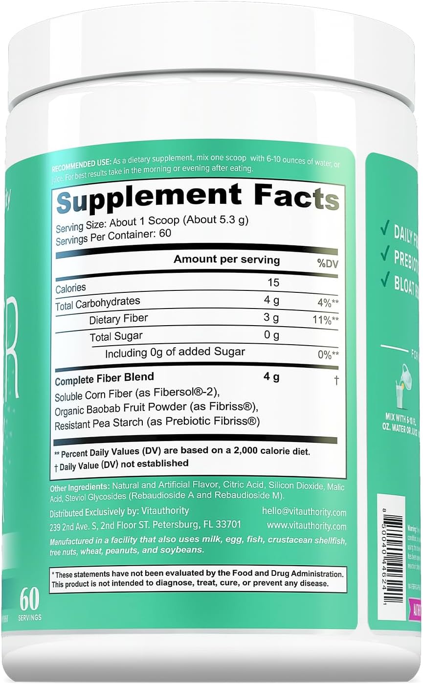 Apple Flavored Fiber Supplement Powder for Women | Colon Cleanse Detox, Prebiotic, Digestive Health, Regularity, Satiety & Bloating Relief | Gut Cleanser with 60 Servings