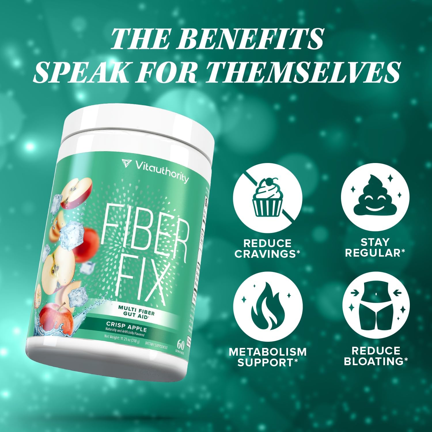 Apple Flavored Fiber Supplement Powder for Women | Colon Cleanse Detox, Prebiotic, Digestive Health, Regularity, Satiety & Bloating Relief | Gut Cleanser with 60 Servings