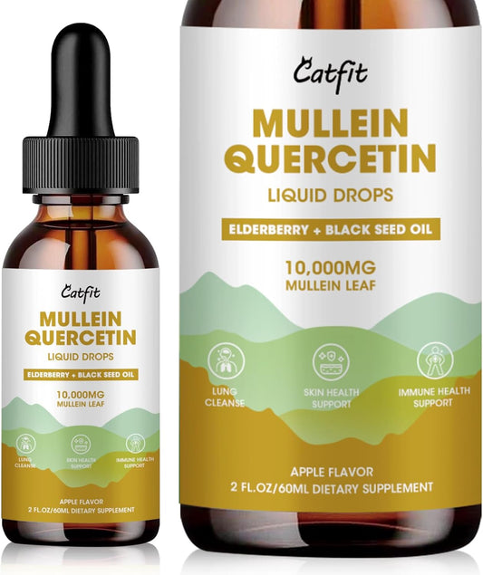Apple Flavored Mullein Leaf Extract Drops for Lung Health - 2 Fl Oz Liquid Supplement for Smokers - Immune, Skin, Respiratory Support Tincture