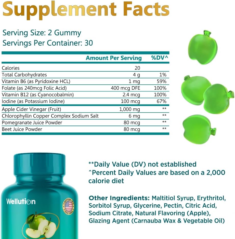 Apple Flavored WELLUTION XXL Keto ACV Gummies - 1,000mg, 60 Count - Sugar-Free Digestion & Detox Support for Men & Women - Metabolism Boost & Weight Loss Aid