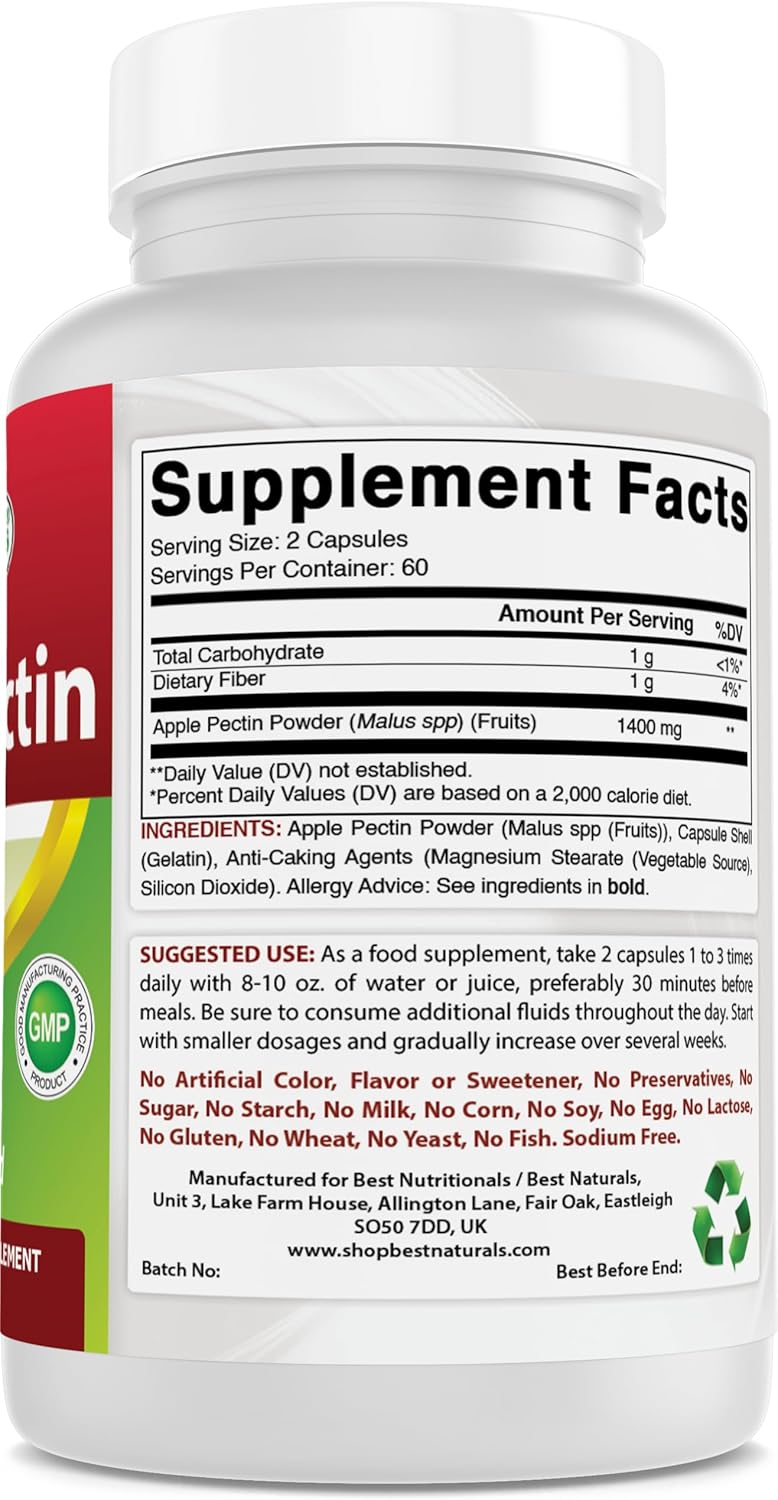 Apple Pectin 700mg Capsules - High Fiber Supplement for Intestinal Health - 360 Capsules Total
