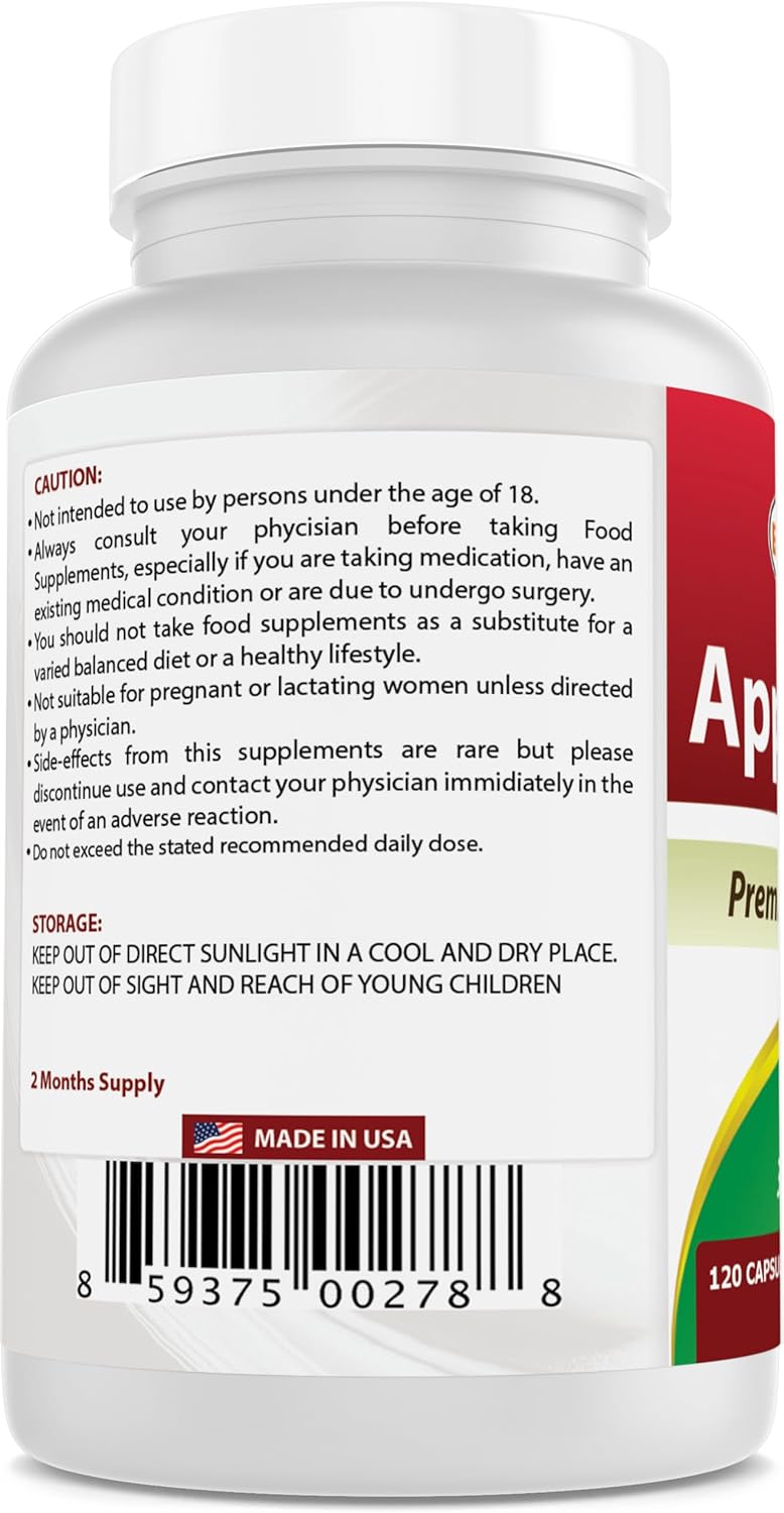 Apple Pectin 700mg Capsules - High Fiber Supplement for Intestinal Health - 360 Capsules Total