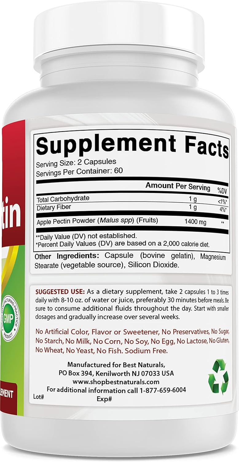 Apple Pectin 700mg Capsules - High Fiber Supplement for Intestinal Health - 360 Capsules Total