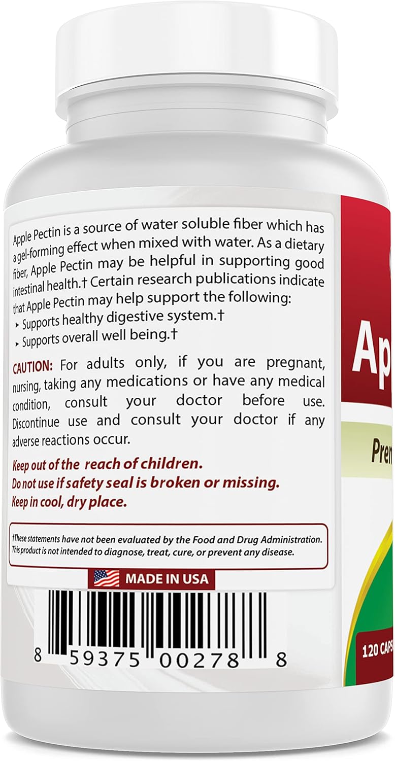 Apple Pectin 700mg Capsules - High Fiber Supplement for Intestinal Health - 360 Capsules Total