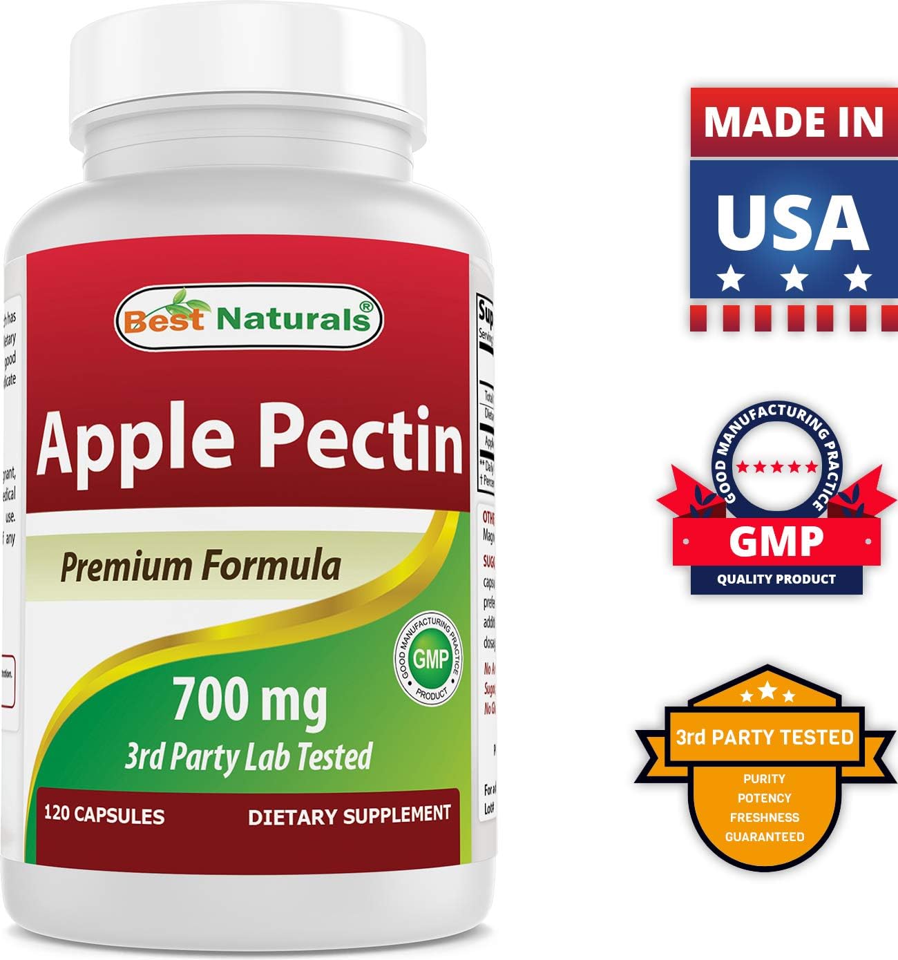 Apple Pectin 700mg Capsules - High Fiber Supplement for Intestinal Health - 360 Capsules Total