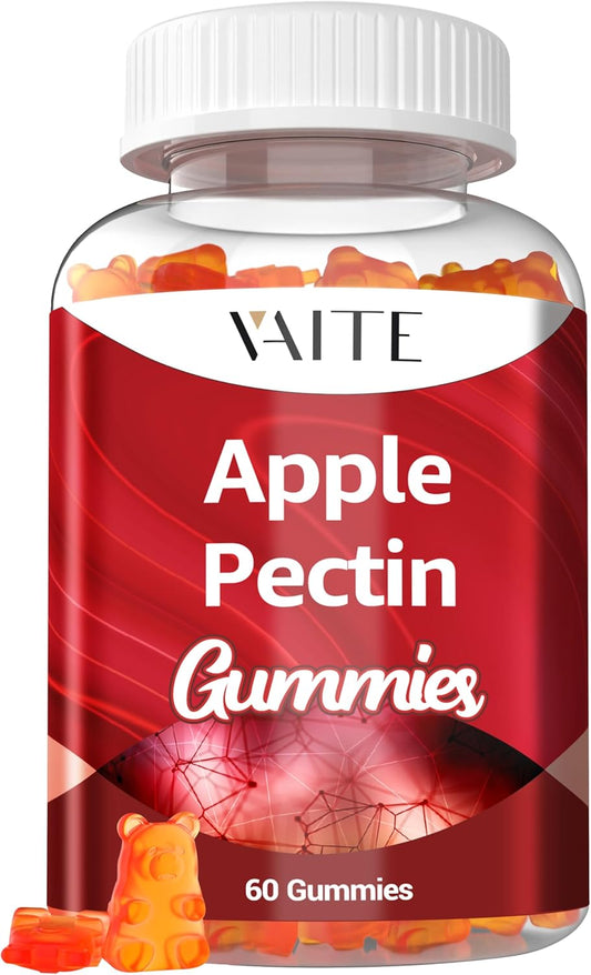 Apple Pectin Gummies - High-Fiber Supplement with 2000mg Cholesterol Lowering Support - 60 Vegan Gummy Bears for Digestive Health & Stomach Comfort