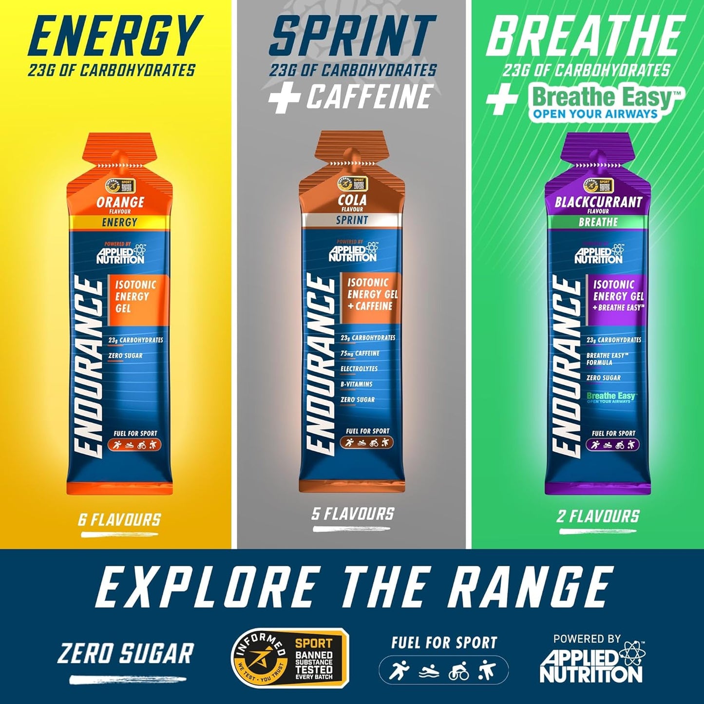 Applied Nutrition Endurance Energy Gel in Cola Flavor - 20 Pack (60g Each)