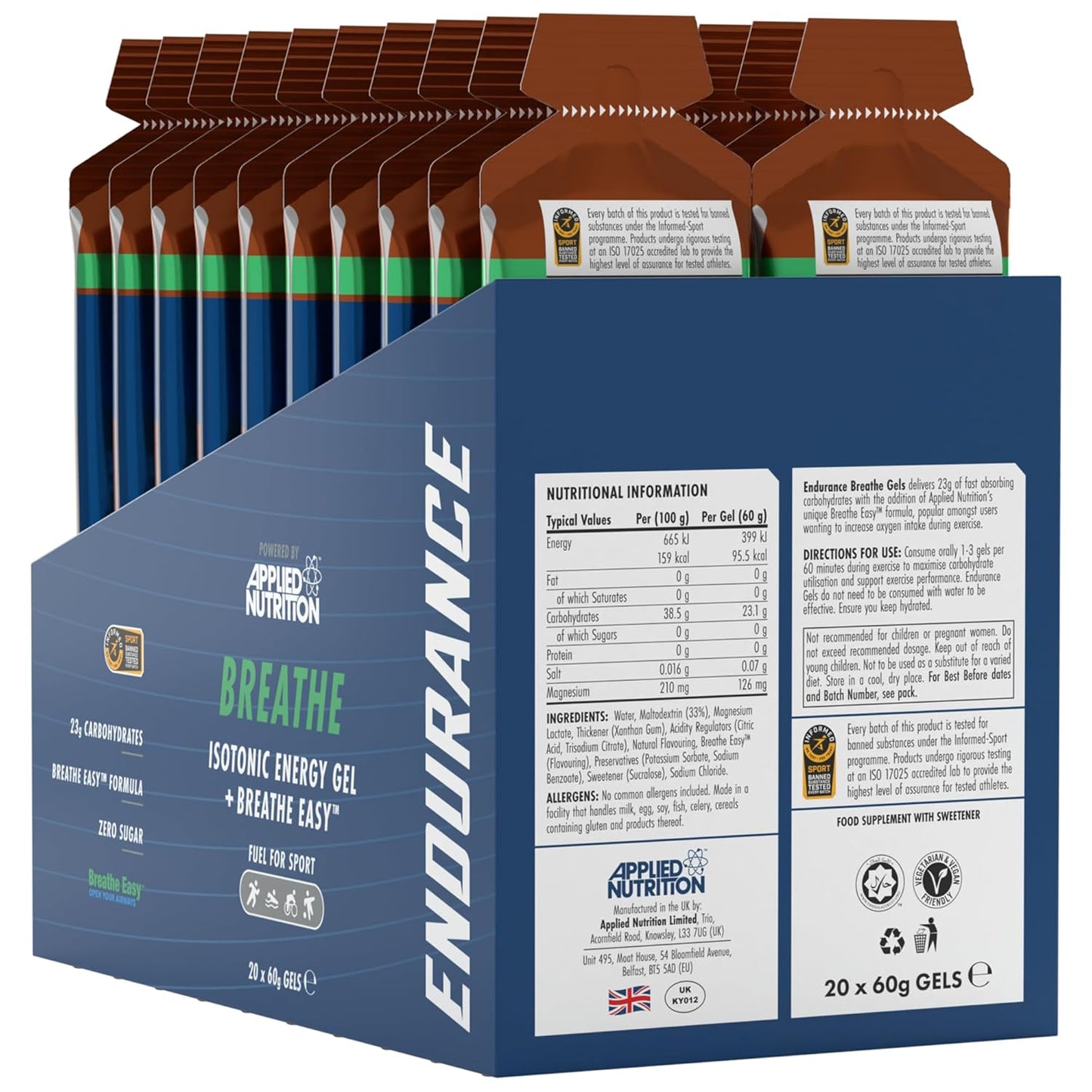 Applied Nutrition Endurance Energy Gel in Cola Flavor - 20 Pack (60g Each)