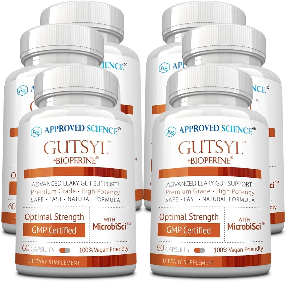 Approved Science® Gutsyl- Leaky Gut Supplement with Aloe Vera, Marshmallow Root, Licorice, Slippery Elm, Prebiotic, BioPerine - 6 Months Supply - Vegan Formula