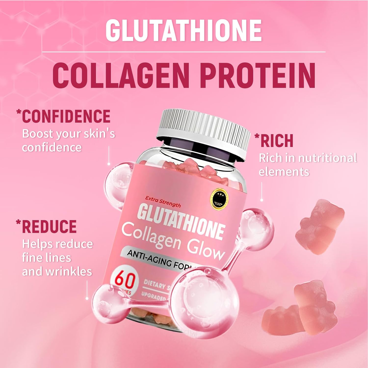 AQILUN Glutathione Collagen Glow Gummies - Korean Skin Rejuvenation Supplement (2PCS)