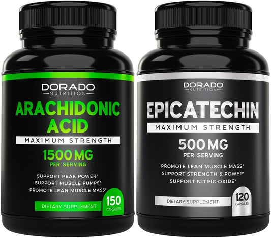 Arachidonic Acid and Epicatechin Supplements Bundle - Boost Muscle Growth and Recovery with 1500mg and 500mg Capsules, 120 Total