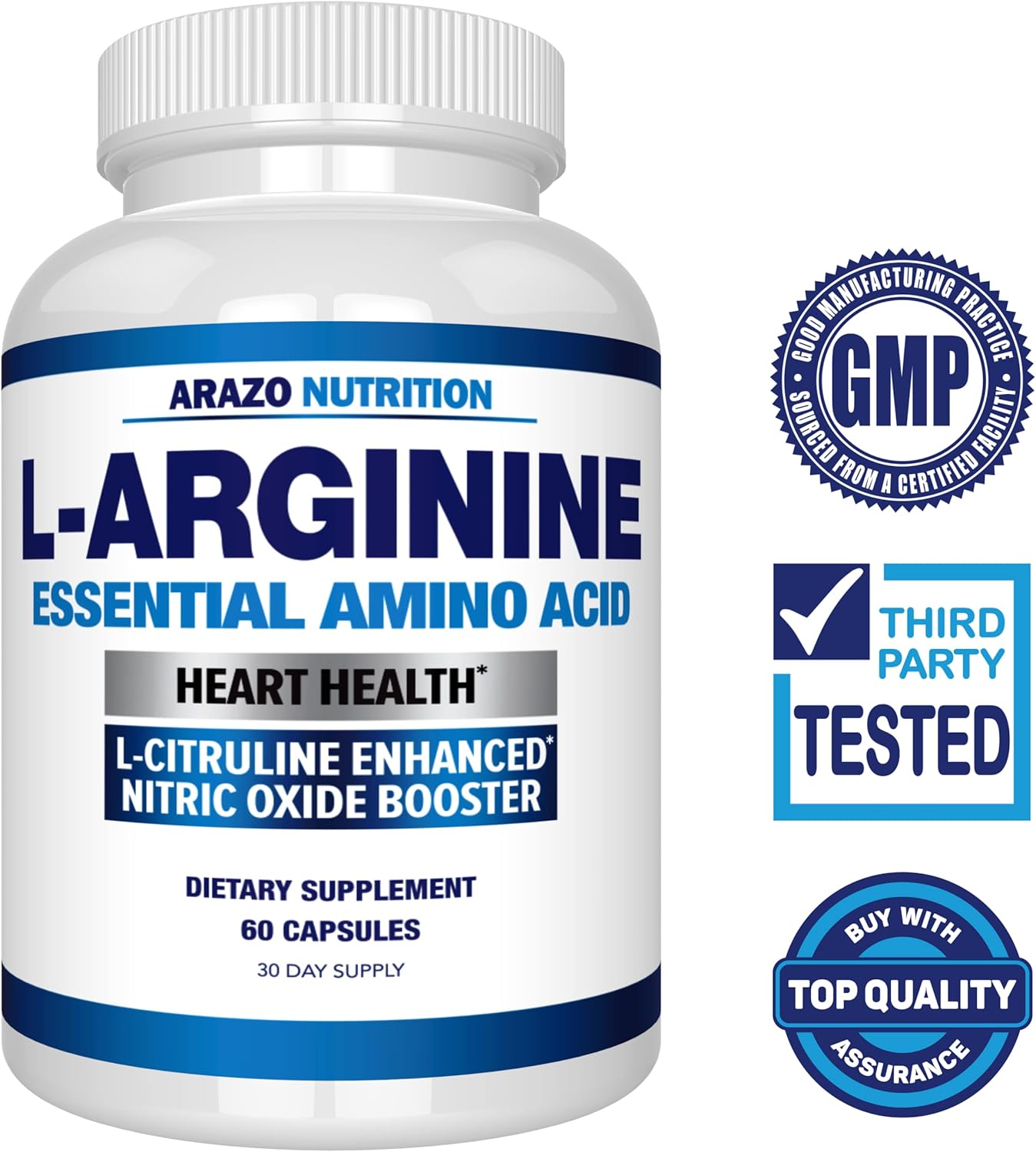 Arazo Nutrition L Arginine Nitric Oxide Booster with L-Citrulline for Muscle Gain - 60 Capsules