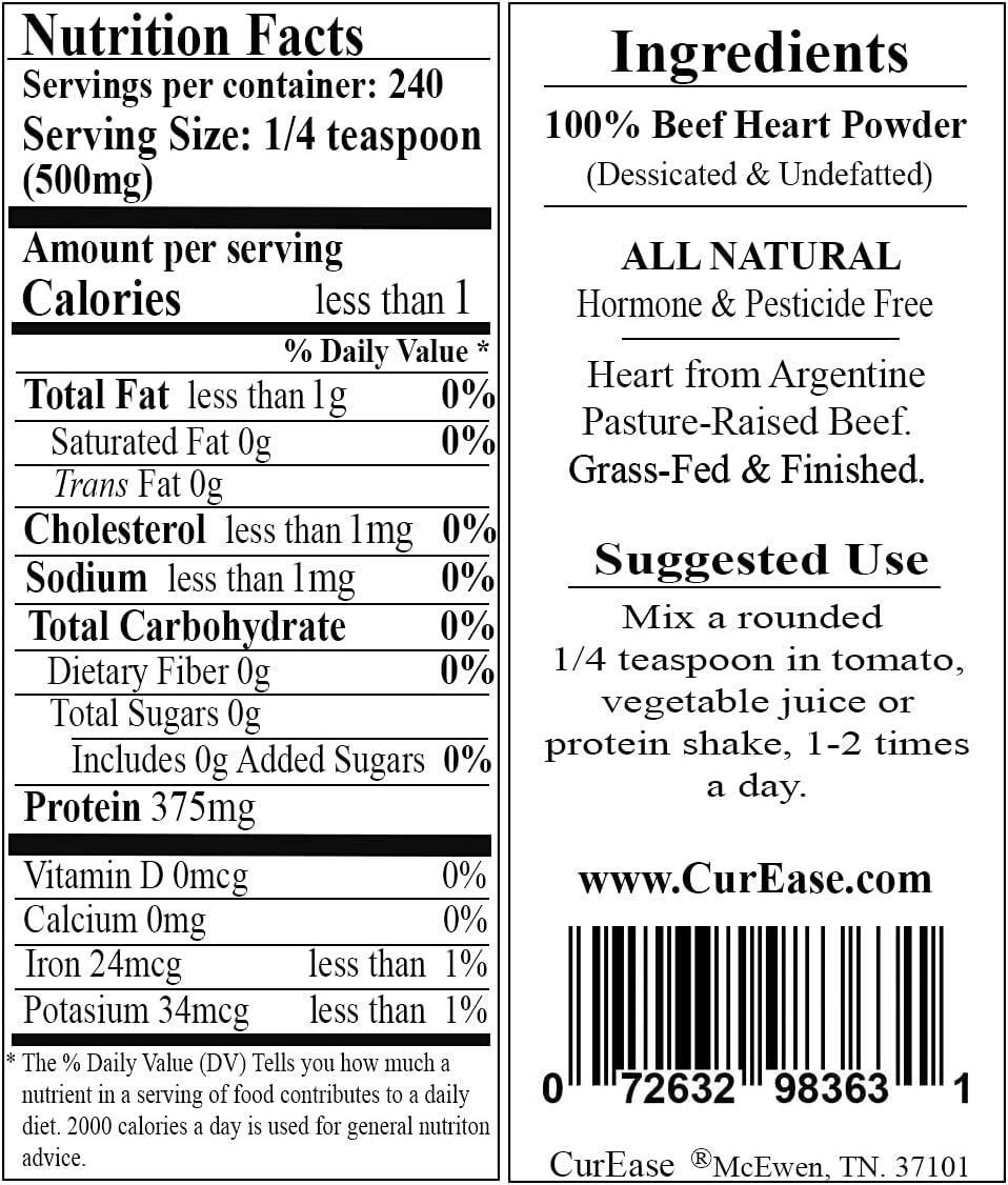 Argentine Bovine Beef Heart Powder - 4.2 oz Bag for CurEase