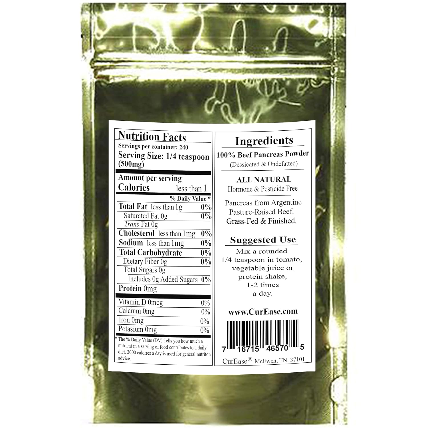 Argentine Grass-Fed Beef Pancreas Powder - 4.2 oz - CurEase