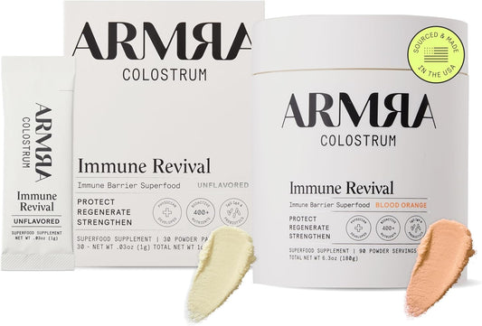 ARMRA Colostrum™ Premium Powder: Grass-Fed, Gut Health Support with 400+ Nutrients, Bioavailable & Keto-Friendly - Unflavored 30｜Blood Orange 90