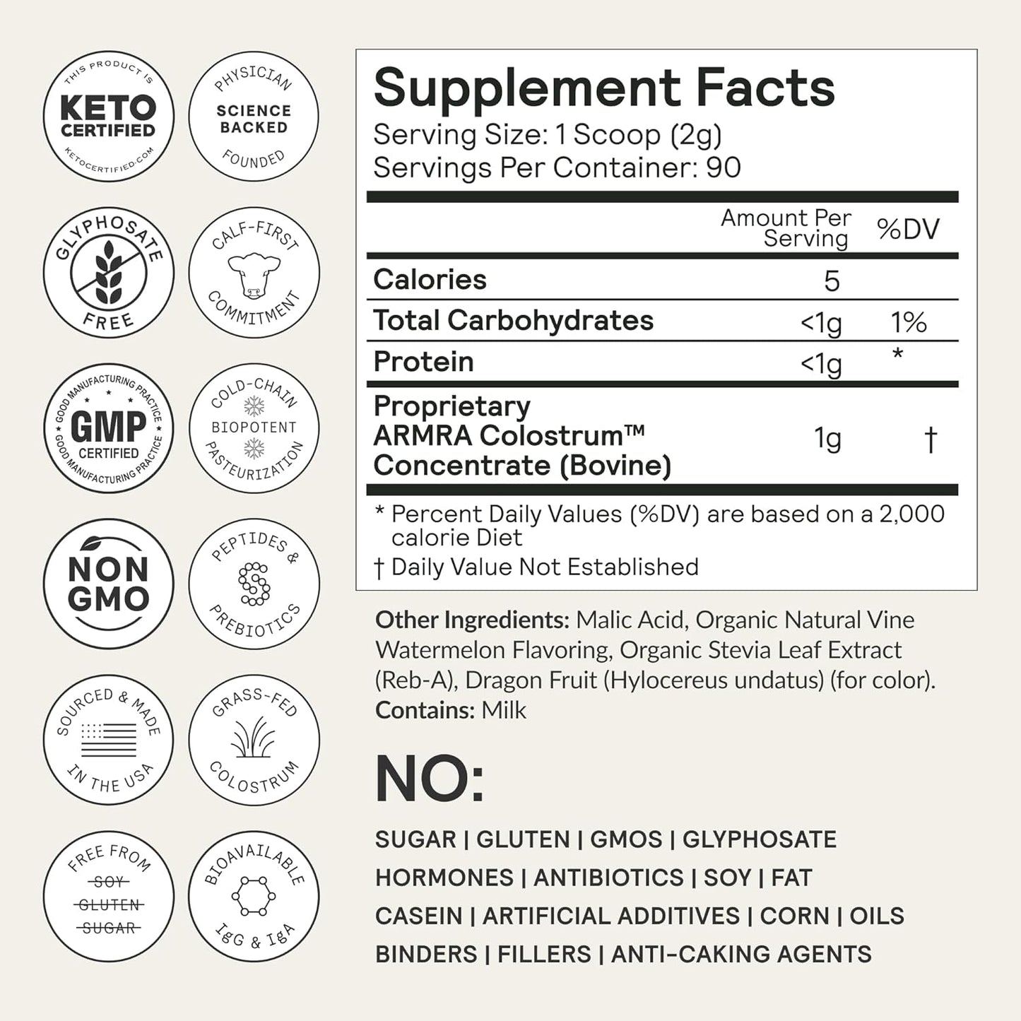 ARMRA Colostrum™ Premium Powder: Grass Fed, Gut Health & Immunity Support with 400+ Bioactive Nutrients - Keto Friendly & Gluten Free (Vine Watermelon Flavor | 90 Servings)