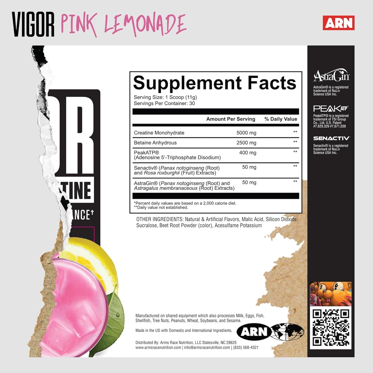 Arms Race Nutrition ARN Vigor Advanced Creatine Formula Pink Lemonade - 30 Servings