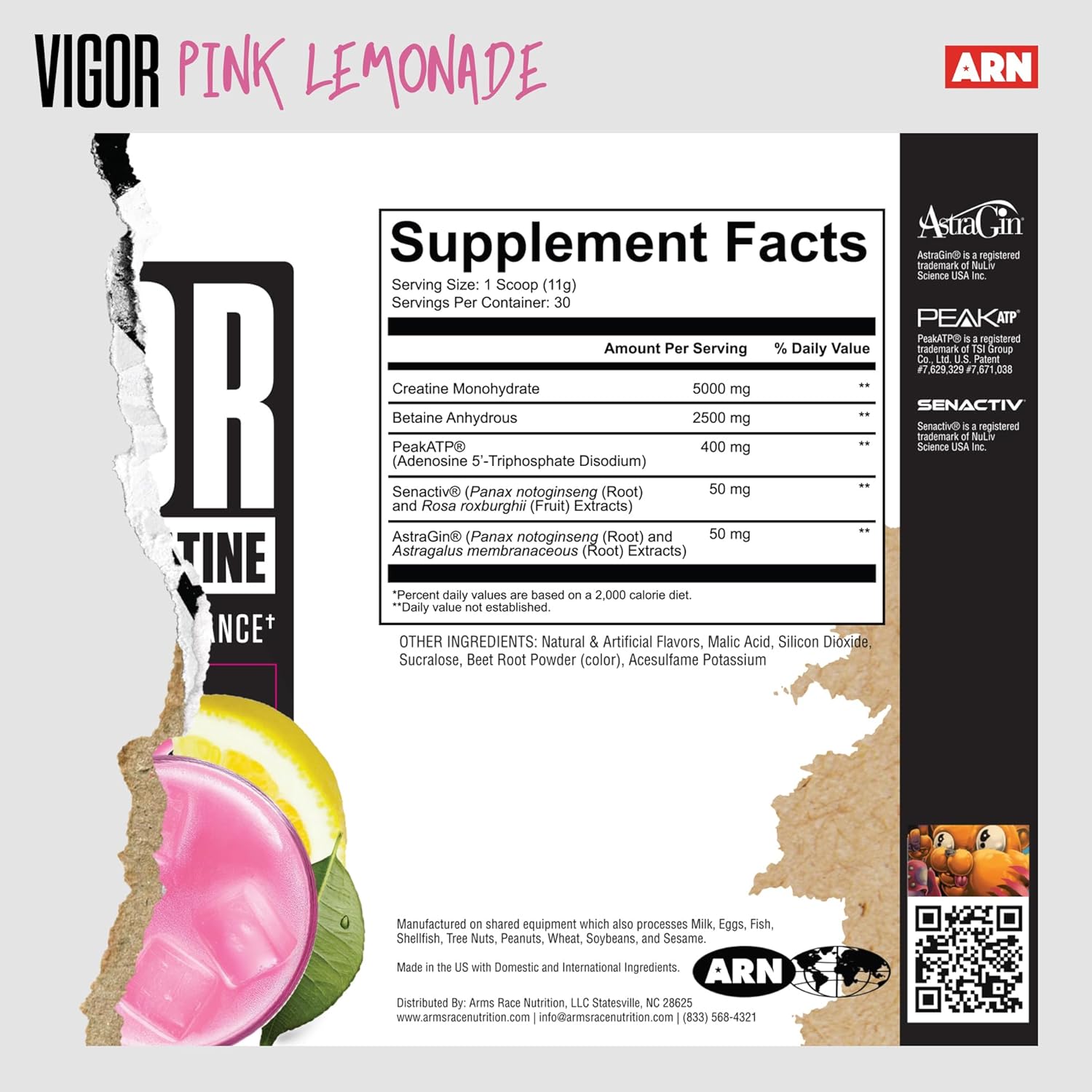 Arms Race Nutrition ARN Vigor Advanced Creatine Formula Pink Lemonade - 30 Servings