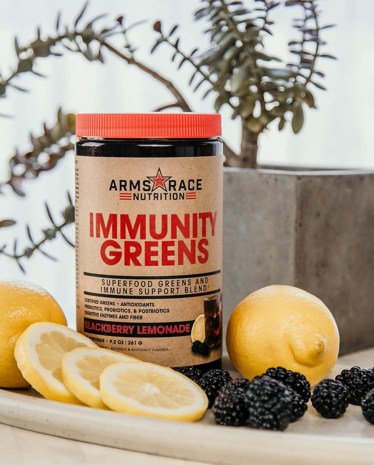Arms Race Nutrition Immunity Greens Superfood Blend - BlackBerry Lemonade Flavor - 9.2 oz (30 Servings)