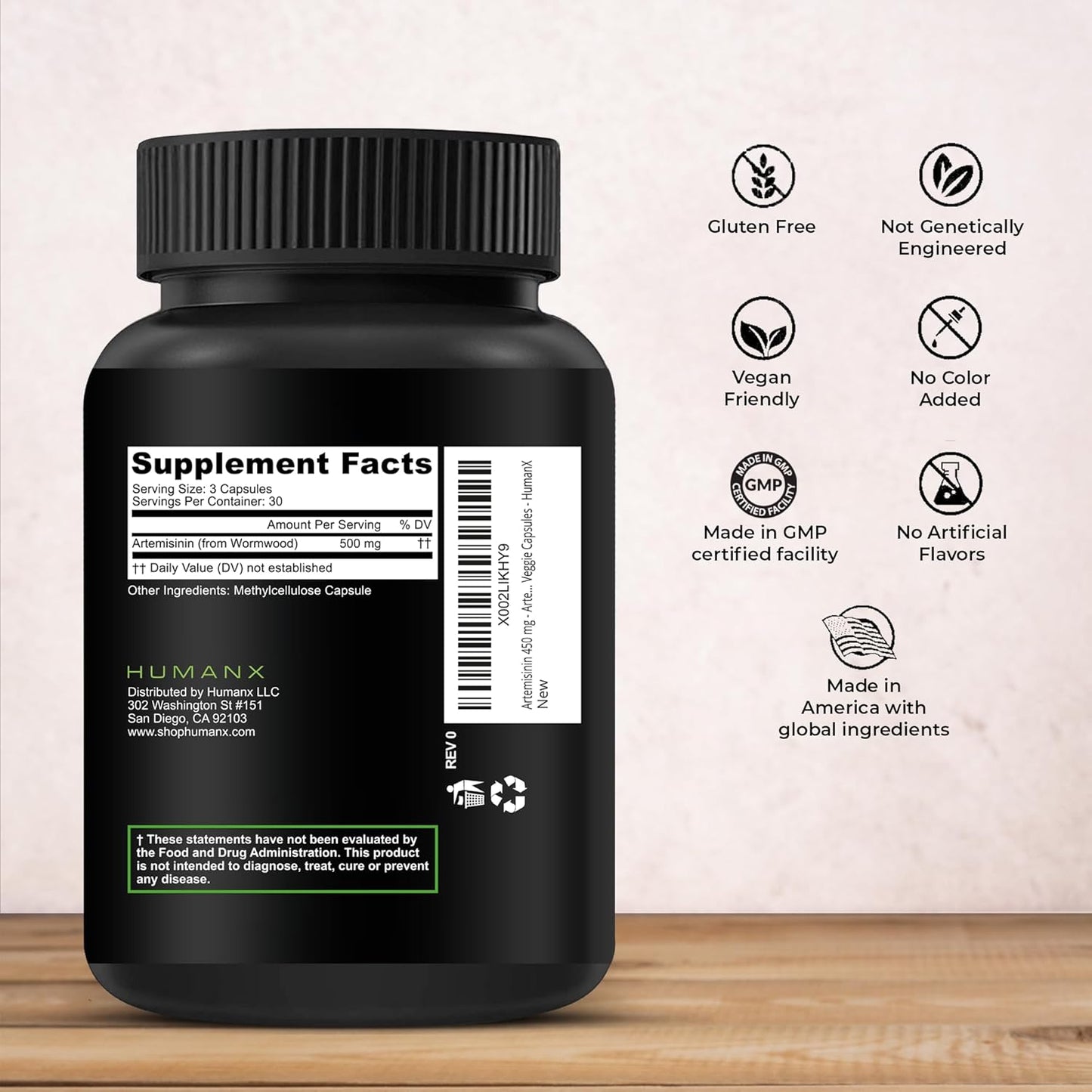 Artemisinin 500mg Supplement for Healthy Aging, Digestion, Immunity - USA Third Party Tested - Vegan, Non-GMO - Sweet Wormwood Extract Capsules