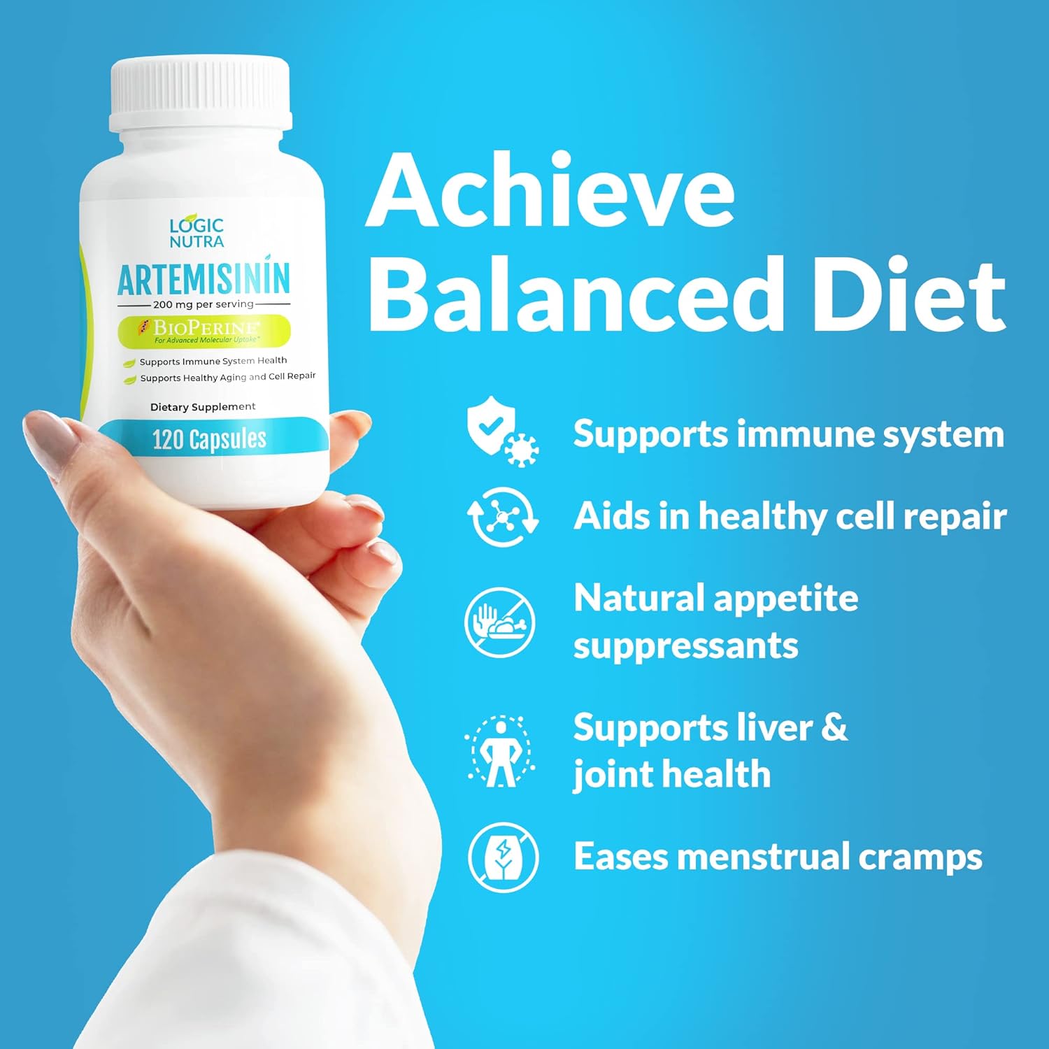 Artemisinin with BioPerine Capsules - 120 Vegan Capsules, 200 mg per Serving - Sweet Wormwood Extract - Enhanced Absorption & Non-GMO
