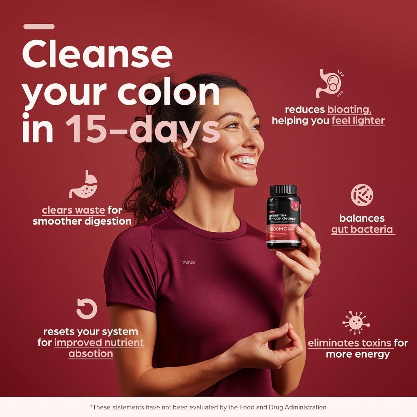 Artnaturals 15 Day Colon Cleanse Supplement with Aloe Vera - Extra Strength Berberine Detox for Men & Women - Fast-Acting Natural Relief for Constipation & Bloating - THINBI