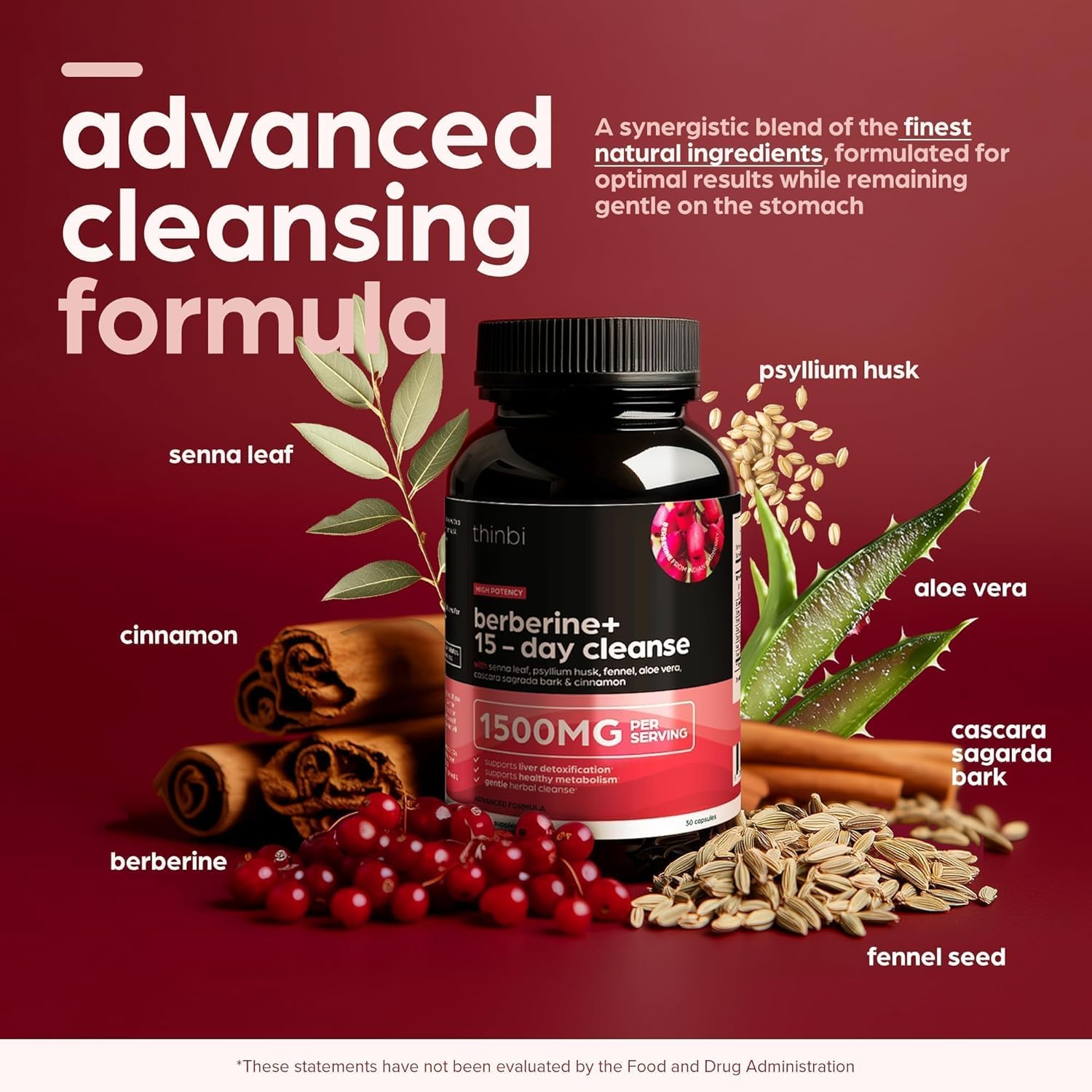 Artnaturals 15 Day Colon Cleanse Supplement with Aloe Vera - Extra Strength Berberine Detox for Men & Women - Fast-Acting Natural Relief for Constipation & Bloating - THINBI