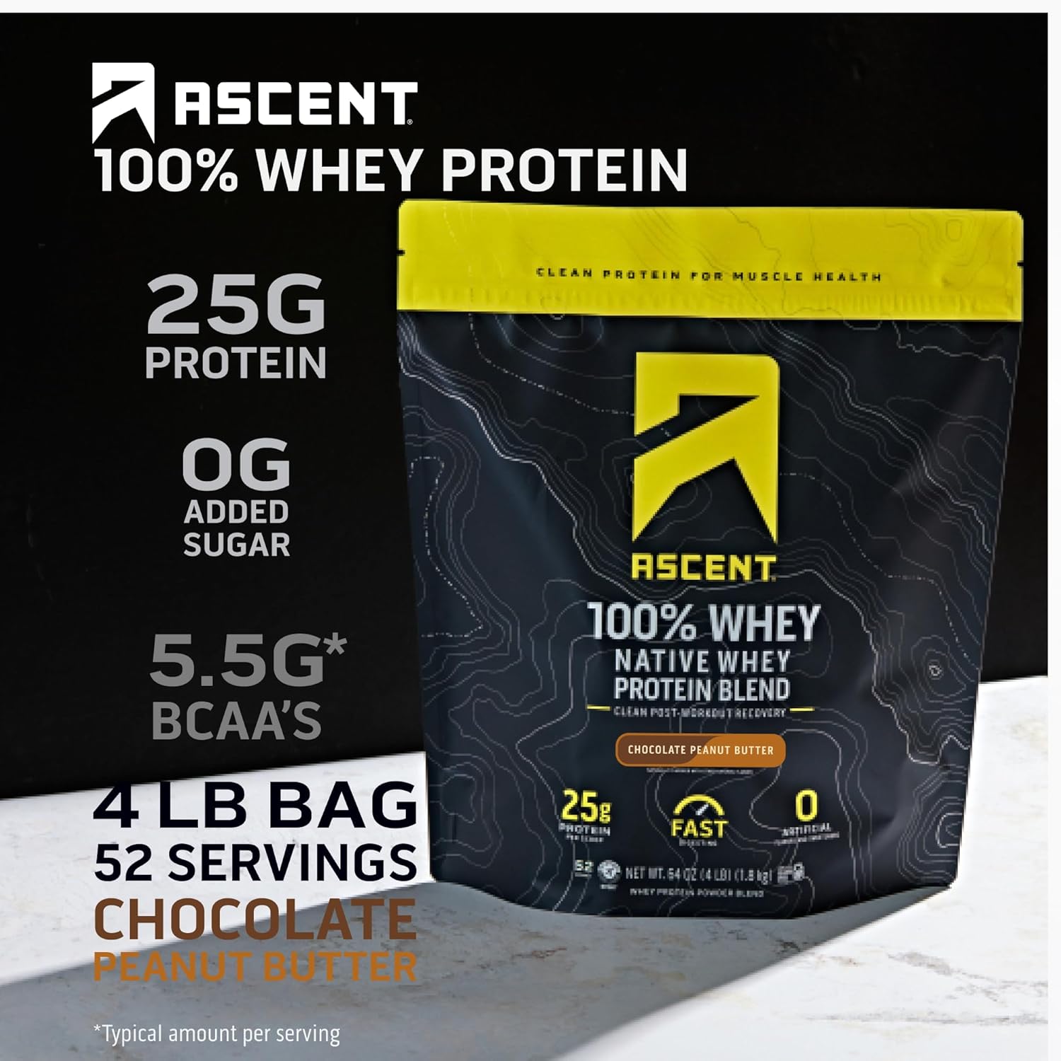 Ascent 100% Whey Protein Powder Chocolate Peanut Butter 4 lb & Electrolytes Orange Mango 40 Servings Combo Pack