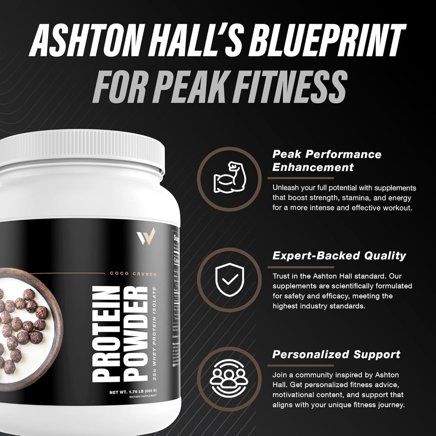 Ashton Hall Coco Crunch Whey Protein Isolate Powder - Low-Carb High-Protein Shake for Muscle Growth & Recovery - 25g Whey Protein/scoop